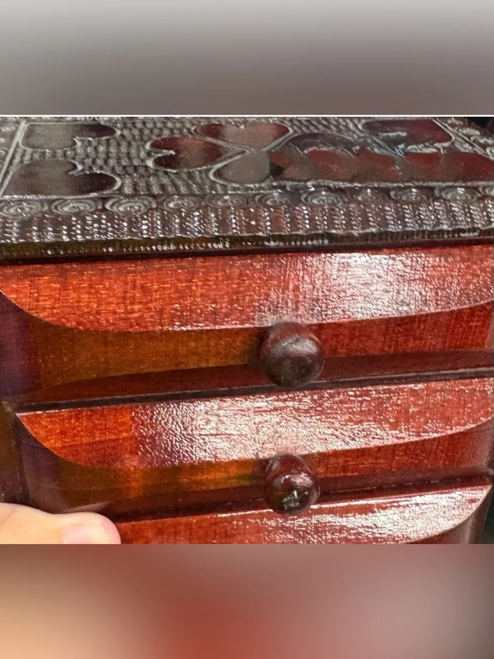 Miniature Wooden 3 Drawer Jewelry Box Heart Design